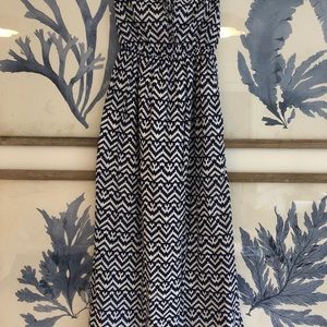 Gap strapless navy and white ankle length dress